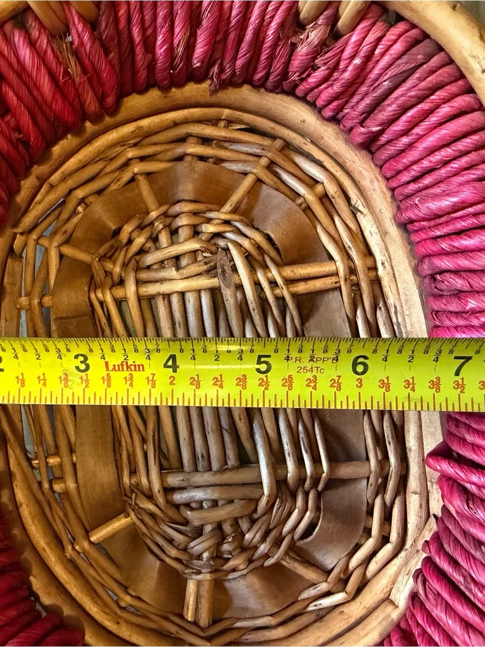 Woven Red and Natural Wicker Basket approximately 12x8x3.